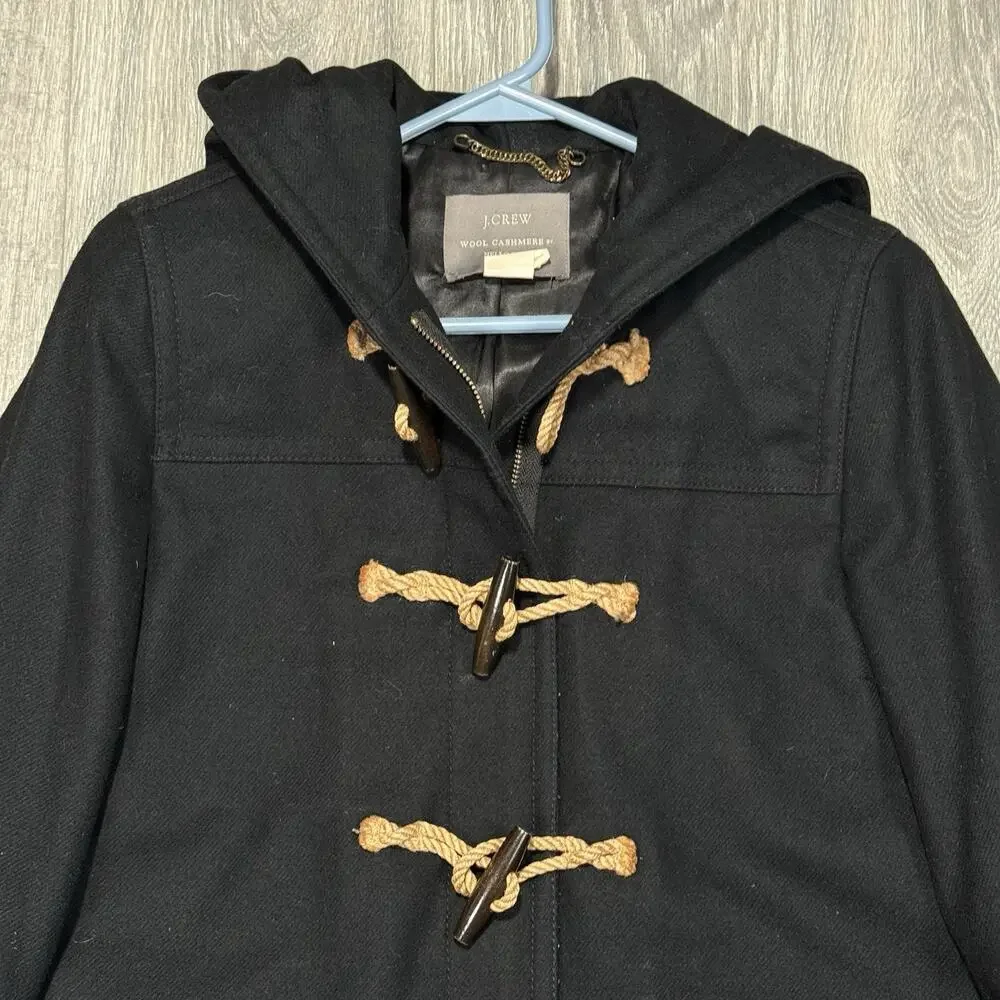 J Crew Nello Gori Italian Wool & Cashmere Toggle Button Stadium Coat Black Sz 6 - Picture 2 of 8